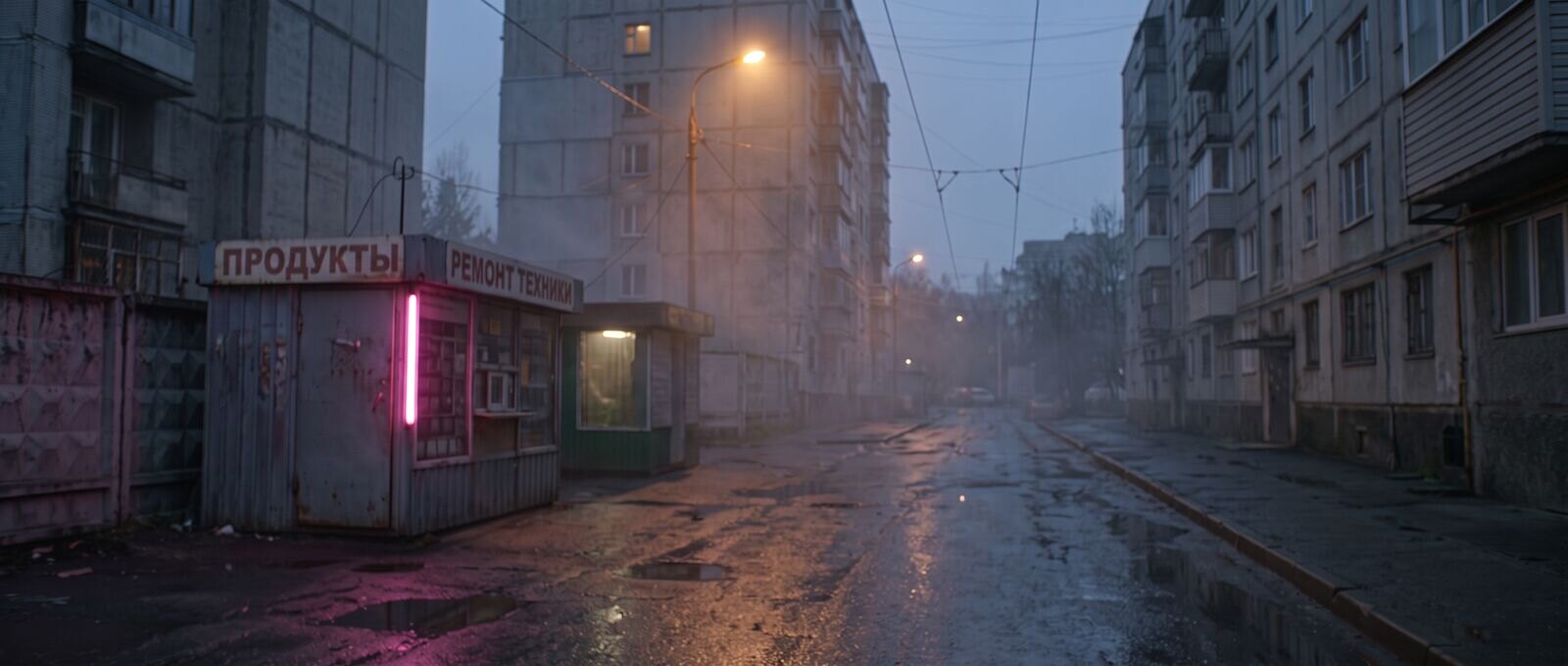 Ночная улица с киосками